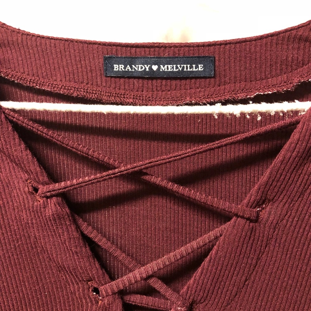 NWOT Burgundy Josephine Lace Up Top - Picture 2 of 3